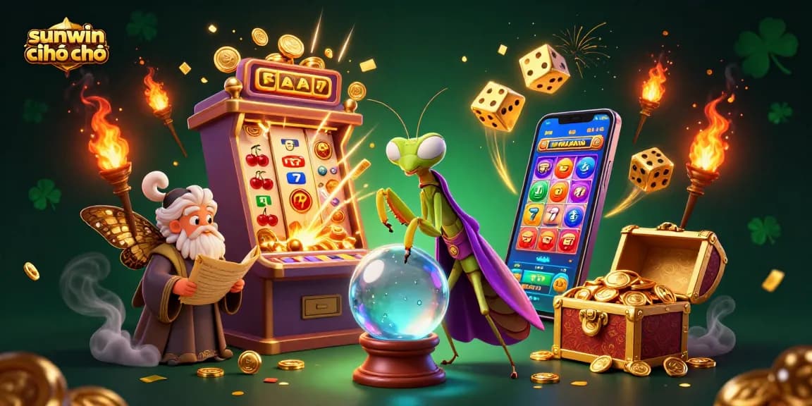 Experience the magic of sunwin chính chủ with a vibrant casino scene featuring jackpot wins and mystical characters.