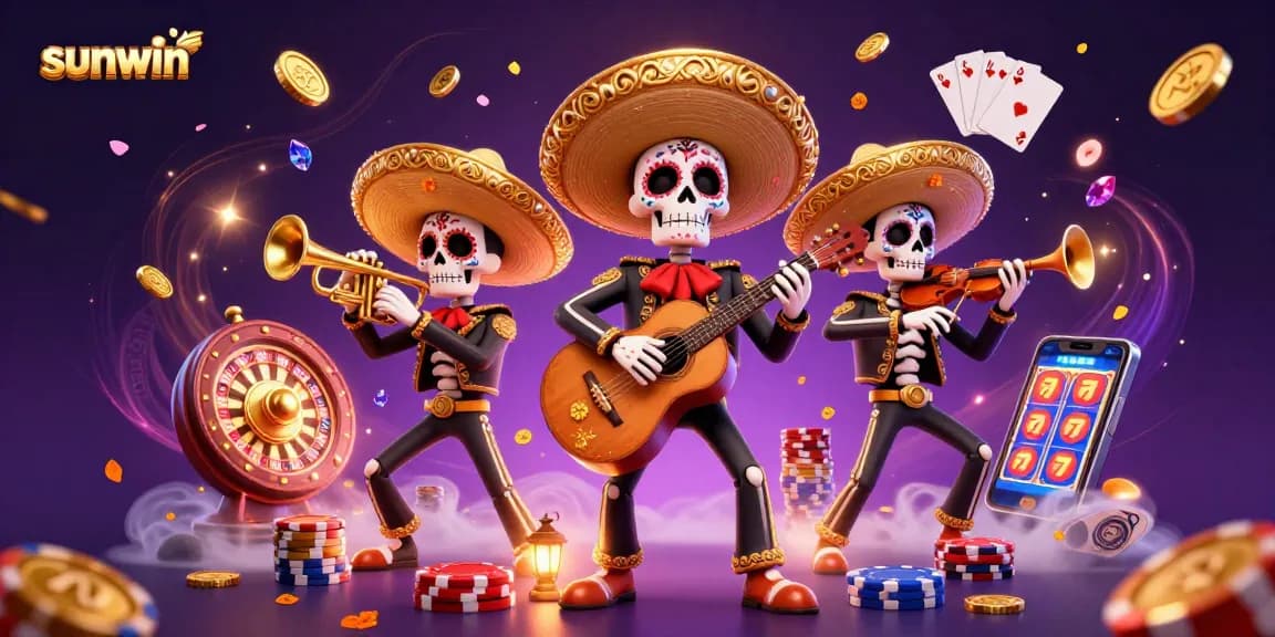Experience sunwin fun with a vibrant mariachi band and dynamic casino elements