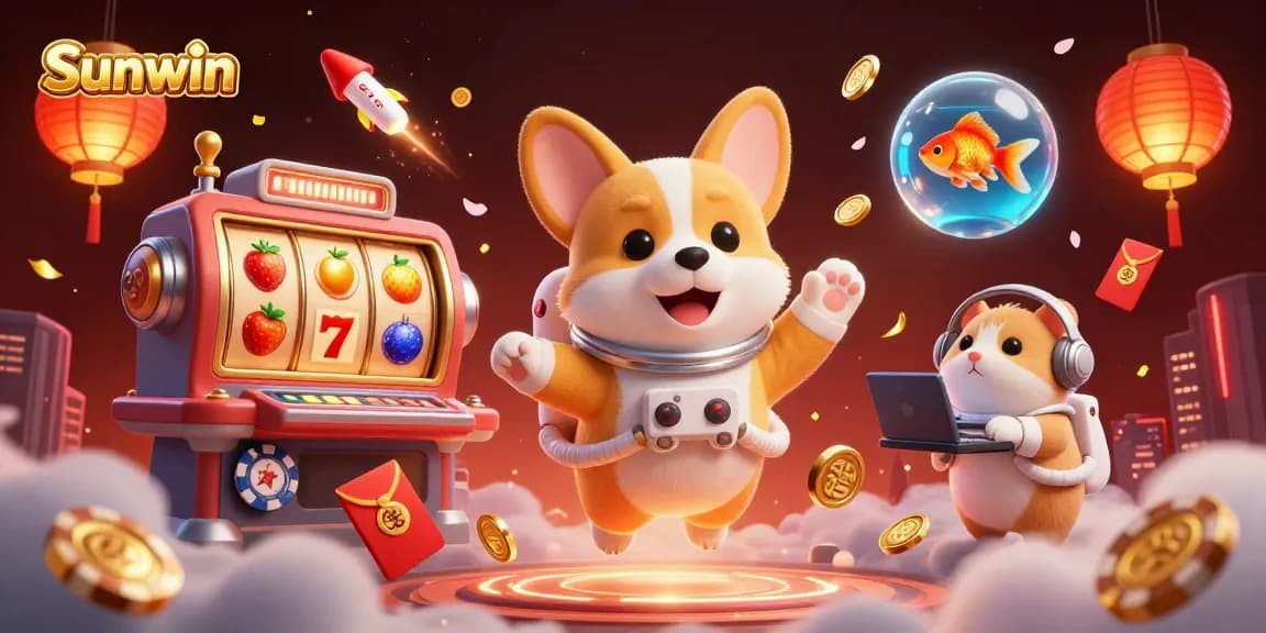 Experience winning moments at Sunwin's casino with astronauts and festive elements.