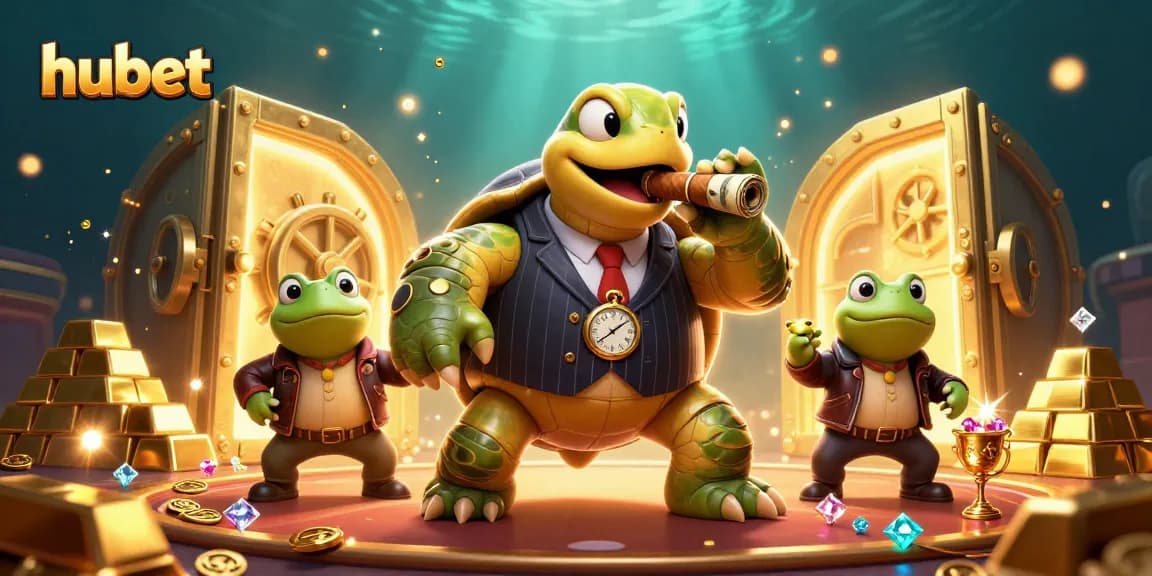 Experience the excitement of hubet with giant treasures and cartoon characters in an engaging casino scene.