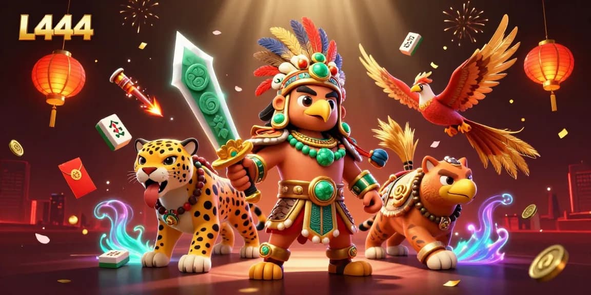 Experience L444 gaming excitement with spirited warriors and vibrant casino elements.