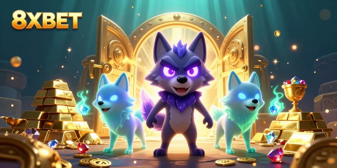 Win big at 8XBET with exciting 3D casino adventures featuring treasure and lively wolf characters.