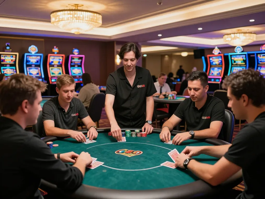 Go88 poker players strategizing in a vibrant casino setting with engaging gameplay.