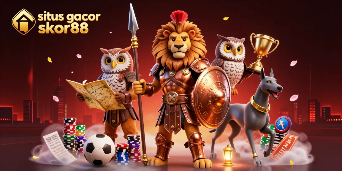 Experience thrilling action with situs gacor skor88 in this dynamic 3D casino illustration featuring sports betting elements.