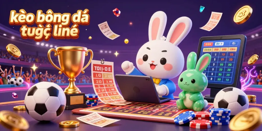 Place bets for kèo bóng đá trực tuyến while celebrating wins in a vibrant 3D sports betting scene.