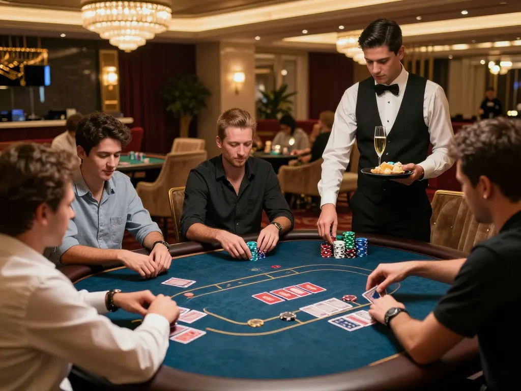 Players enjoying high-stakes poker at a luxurious VIP table in Vipwin casino