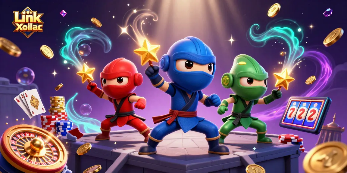 Link Xoilac showcases a ninja chameleon team battling amidst dazzling casino elements.