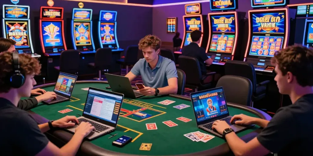 Casinos that accept credit cards showcasing diverse players enjoying online games in an exciting atmosphere