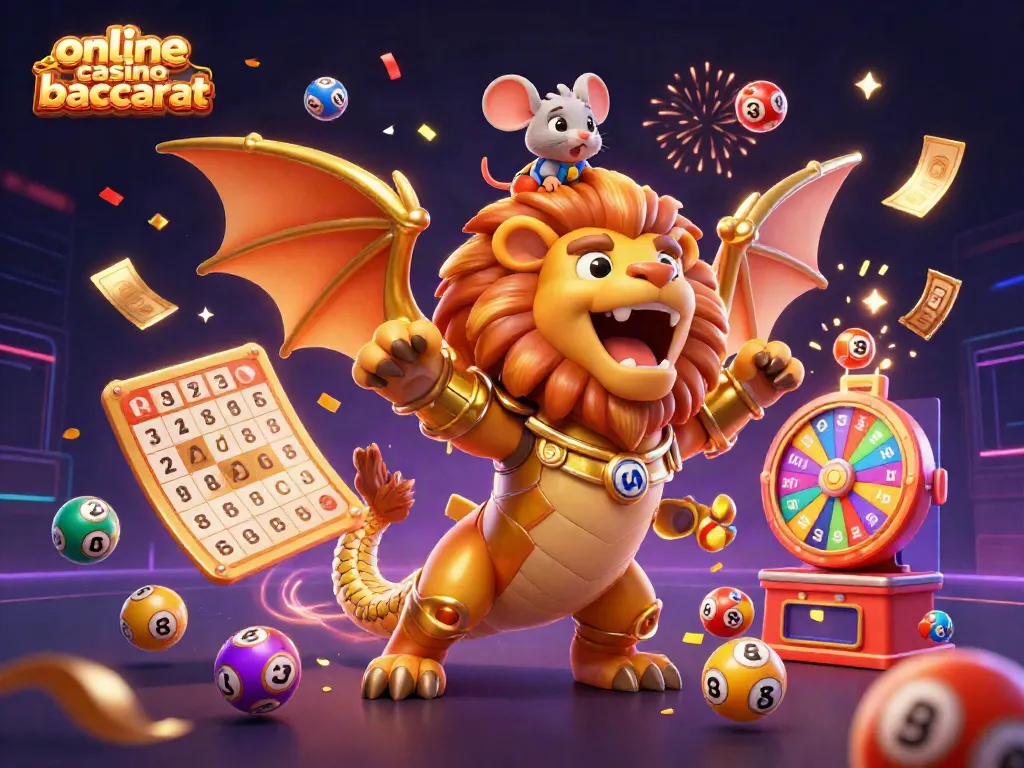 Engaging online casino baccarat scene featuring a dynamic chimera creature and colorful game elements.