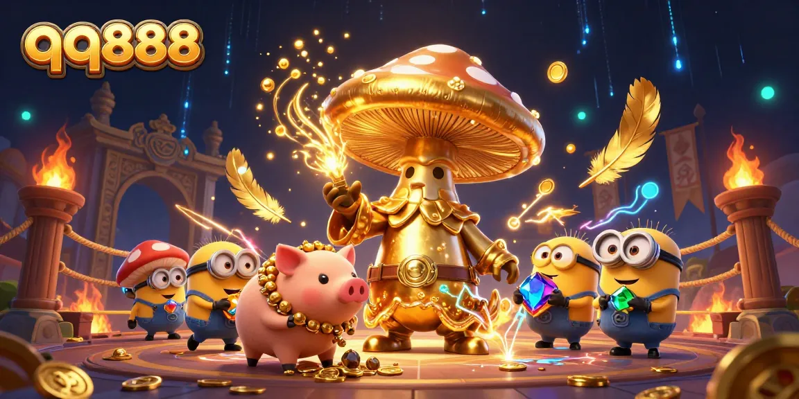 Win big with qq888 in a vibrant, magical 3D casino scene filled with treasures and action.
