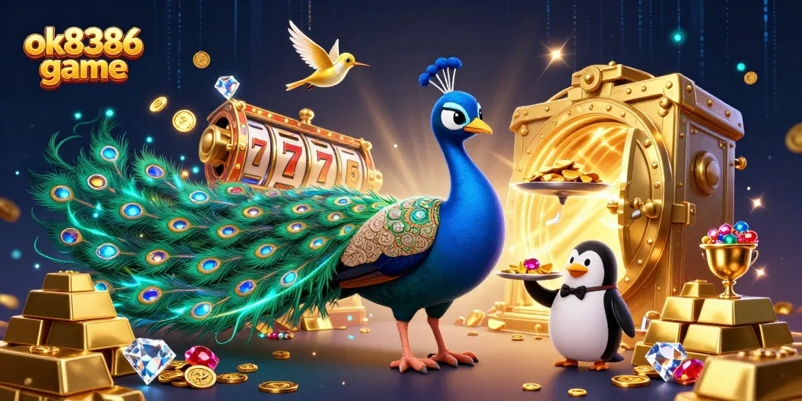 Engage in thrilling action with the ok8386 game featuring a vibrant casino illustration of gems and golden treasures.
