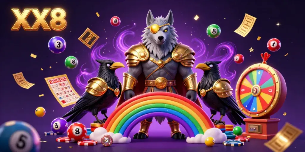 Win big with XX8 at a vibrant casino scene featuring mythological characters and dynamic game elements.