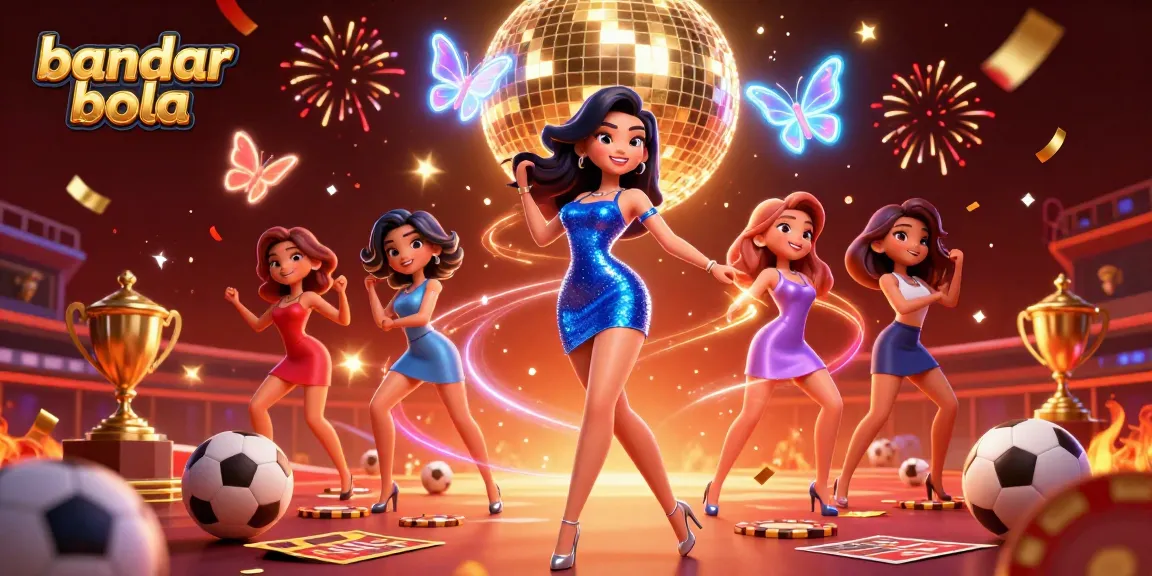 Experience thrilling bandar bola action with a glamorous woman in a vibrant scene filled with sports elements.