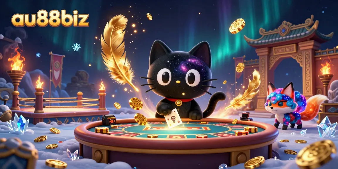 Engage with the cosmic casino magic at au88biz with a black hole cat enticing players with golden chips.