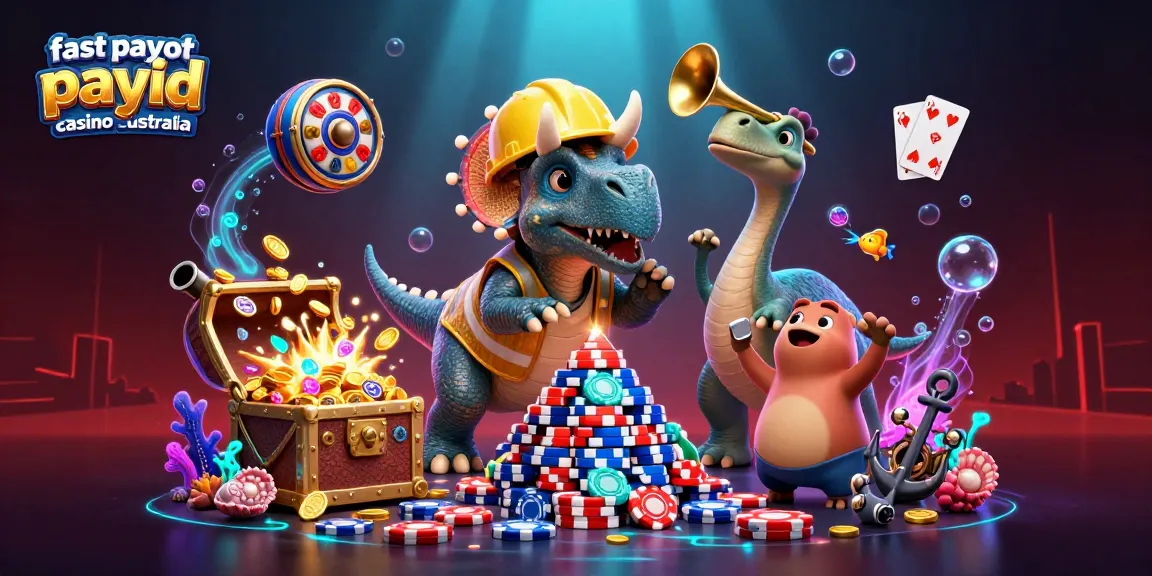 Experience the excitement of fast payout payid casino australia with an engaging 3D digital illustration featuring colorful characters.
