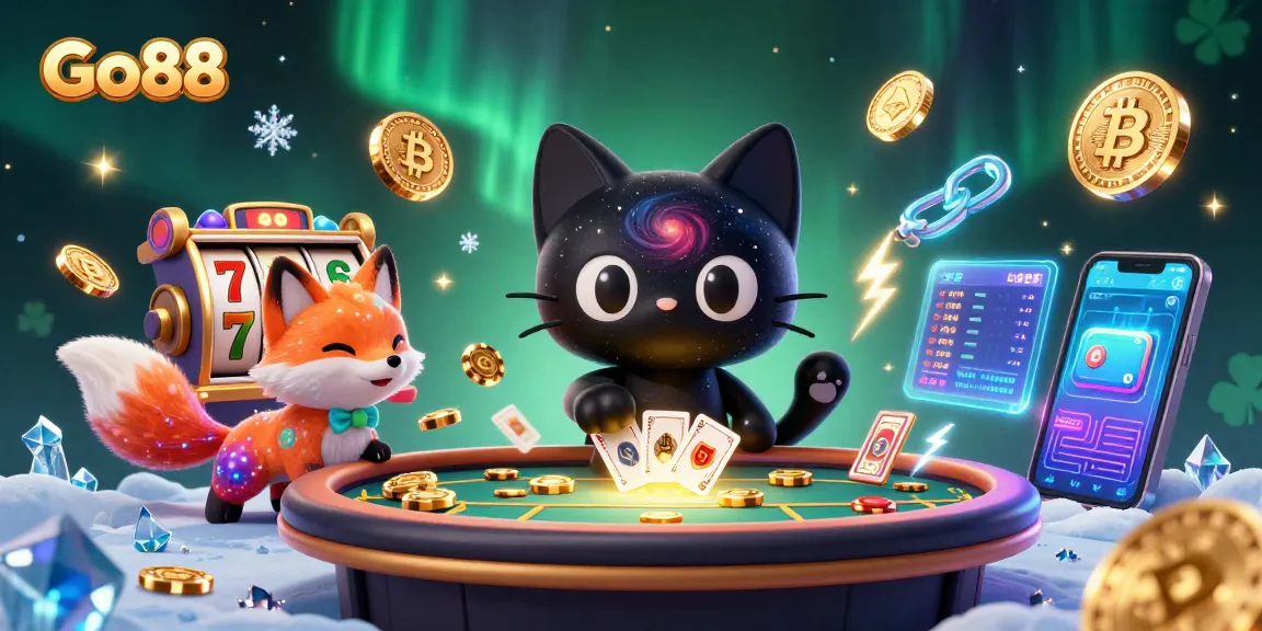 Experience exciting gameplay at Go88 with a vibrant cosmic casino scene showcasing black hole cat and colorful nebula fox.